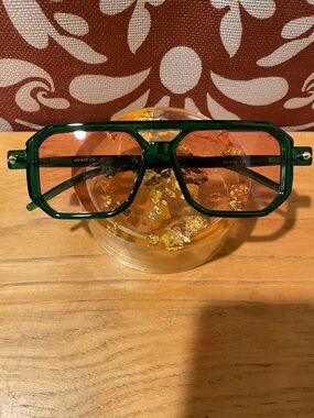 Green Transparent Square Aviator Sunglasses with Tinted Lenses